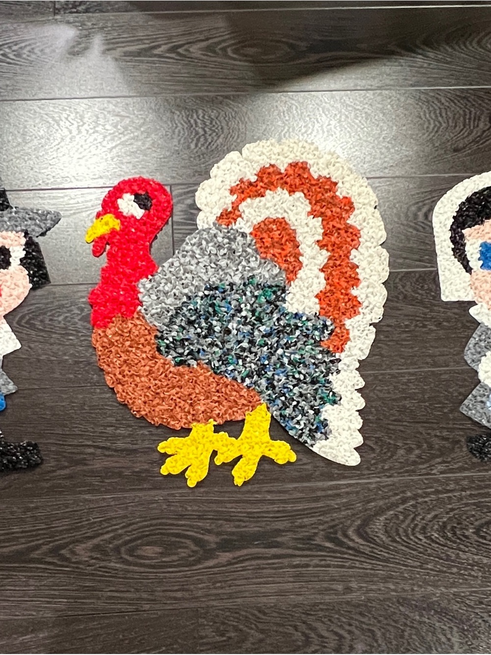 Lot of 3 Vtg Melted Plastic Popcorn Thanksgiving Pilgrims & Turkey 16-20”
